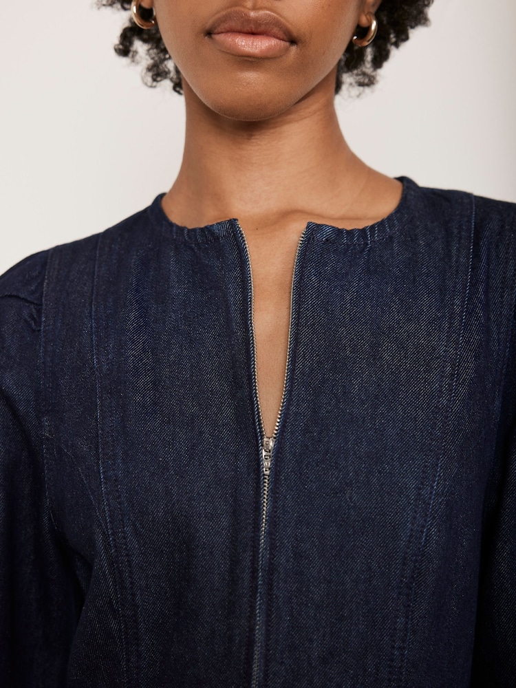Mint Velvet Blue Denim Puff Sleeve 100% Cotton Mini Dress - Image 6 of 8