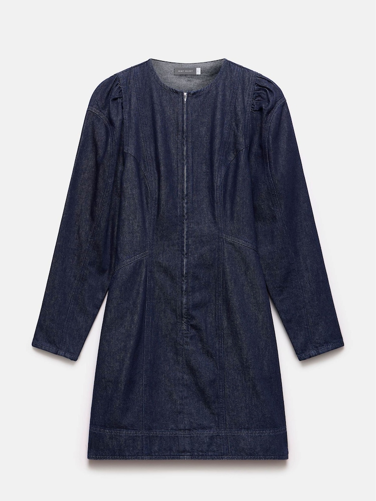 Mint Velvet Blue Denim Puff Sleeve 100% Cotton Mini Dress - Image 7 of 8