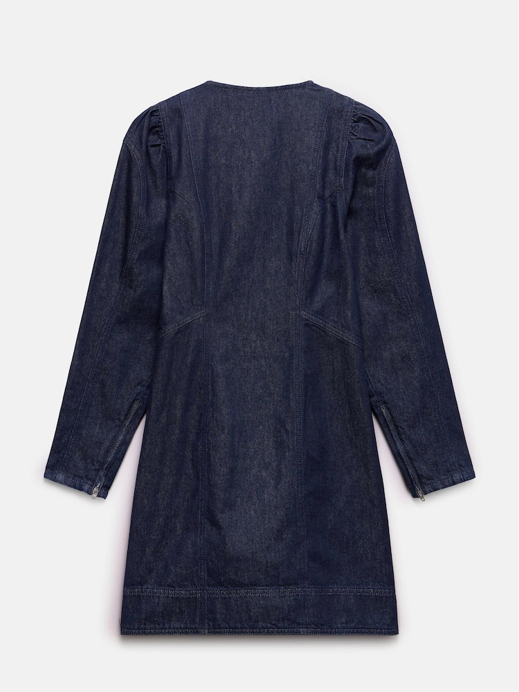 Mint Velvet Blue Denim Puff Sleeve 100% Cotton Mini Dress - Image 8 of 8