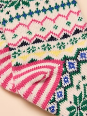 Joules Lucille White/Green Fair Isle Cotton Blend Socks - Image 3 of 3