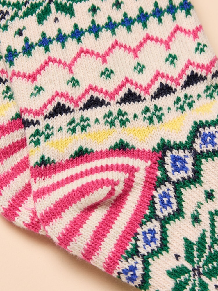 Joules Lucille White/Green Fair Isle Cotton Blend Socks - Image 3 of 3 Joules Lucille White/Green Fair Isle Cotton Blend Socks - Image 3 of 3