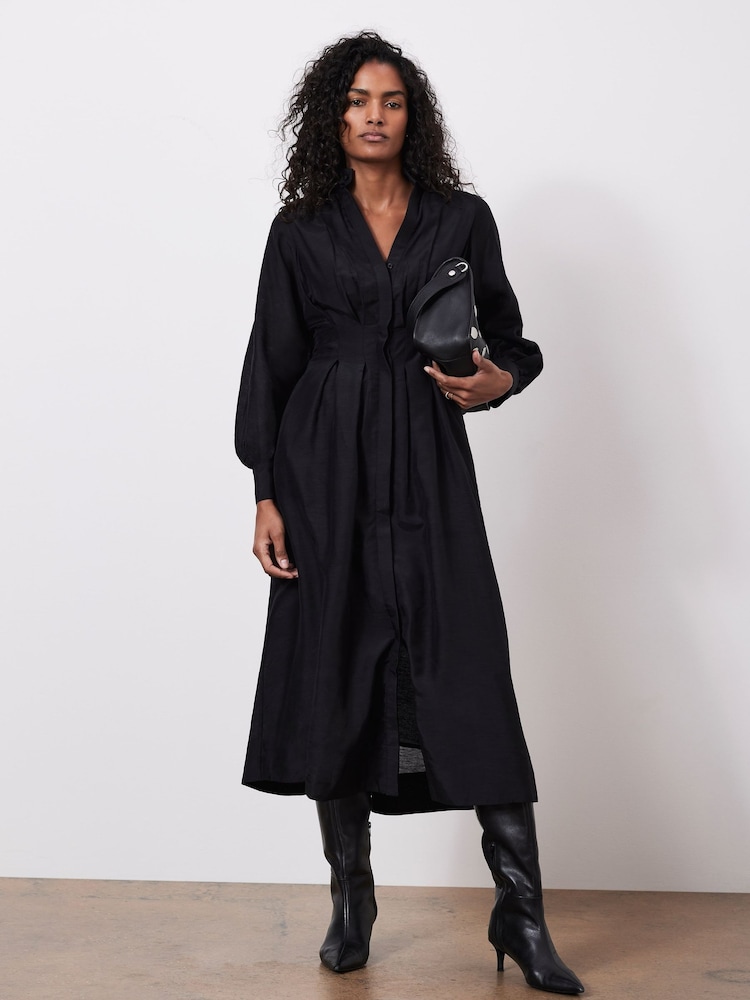 Mint Velvet Black Pleated Midi Shirt Dress - Image 1 of 9 Mint Velvet Black Pleated Midi Shirt Dress - Image 1 of 9