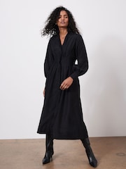Mint Velvet Black Pleated Midi Shirt Dress - Image 2 of 9