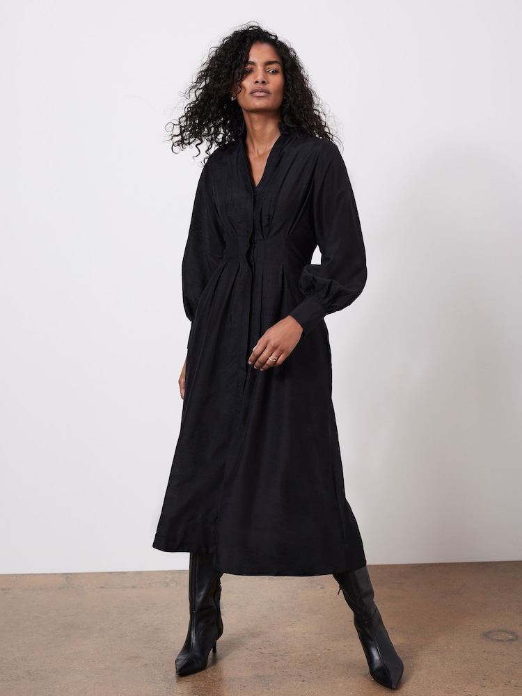 Mint Velvet Black Pleated Midi Shirt Dress - Image 2 of 9