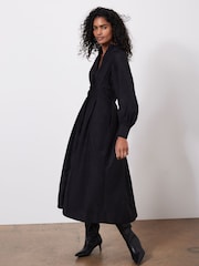Mint Velvet Black Pleated Midi Shirt Dress - Image 4 of 9