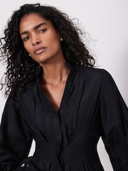 Mint Velvet Black Pleated Midi Shirt Dress - Image 5 of 9