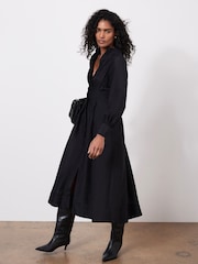 Mint Velvet Black Pleated Midi Shirt Dress - Image 6 of 9
