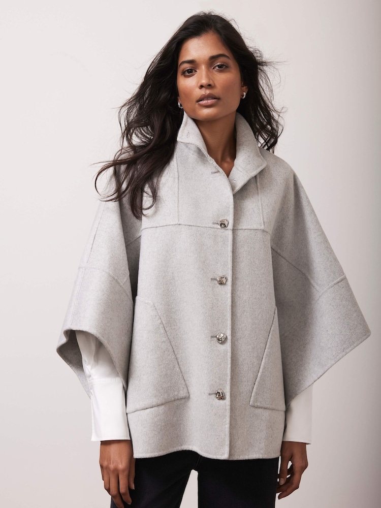 Mint Velvet Grey Grey Wool Blend Cape - Image 1 of 8