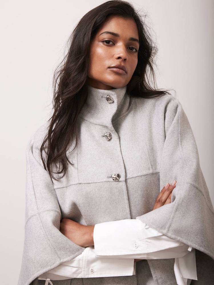 Mint Velvet Grey Grey Wool Blend Cape - Image 2 of 8