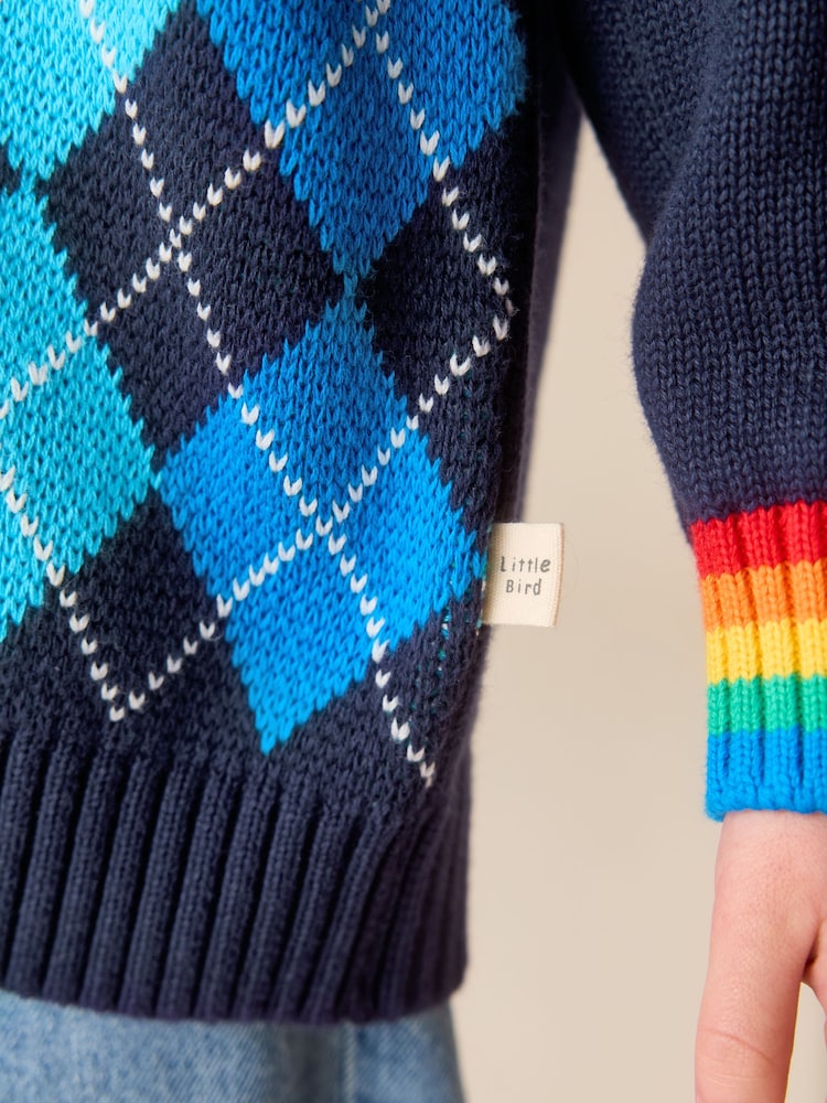 Buy Little Bird by Jools Oliver Navy Rainbow Arygle Cardigan from