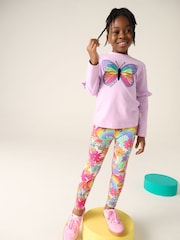 Little Bird by Jools Oliver Lilac Purple Long Sleeve T-Shirt with Tiered Ruffle Sleeve and Leggings Set - Image 1 of 7