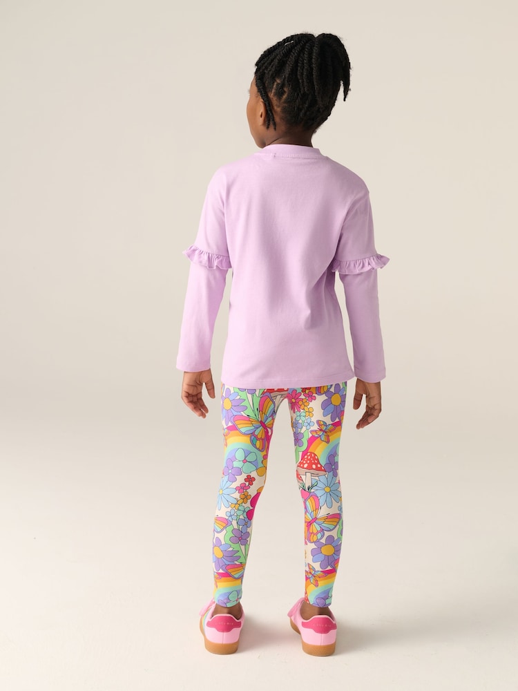 Little Bird by Jools Oliver Lilac Purple Long Sleeve T-Shirt with Tiered Ruffle Sleeve and Leggings Set - Image 2 of 7
