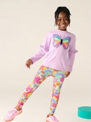 Little Bird by Jools Oliver Lilac Purple Long Sleeve T-Shirt with Tiered Ruffle Sleeve and Leggings Set - Image 3 of 7