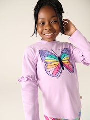 Little Bird by Jools Oliver Lilac Purple Long Sleeve T-Shirt with Tiered Ruffle Sleeve and Leggings Set - Image 5 of 7