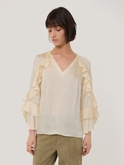 Jigsaw Cream Satin Fluid Frill Top - Image 1 of 6