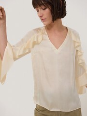 Jigsaw Cream Satin Fluid Frill Top - Image 2 of 6