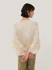 Jigsaw Cream Satin Fluid Frill Top - Image 5 of 6