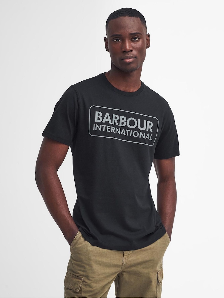 Barbour® International 100% Cotton Essential Logo Black T-Shirt - Image 1 of 6