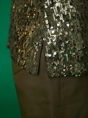 Green Sequin V-Neck Sleeveless Top - Image 4 of 6