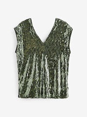 Green Sequin V-Neck Sleeveless Top - Image 5 of 6