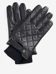Barbour® Black Quilt Leath Gloves - Image 1 of 3
