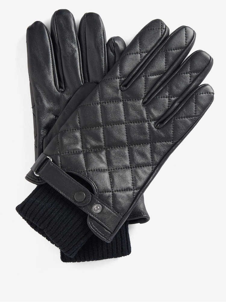 Barbour® Black Quilt Leath Gloves - Image 1 of 3