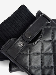 Barbour® Black Quilt Leath Gloves - Image 2 of 3