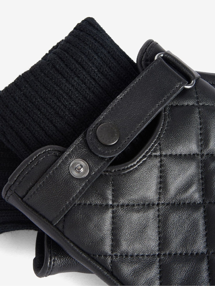 Barbour® Black Quilt Leath Gloves - Image 2 of 3