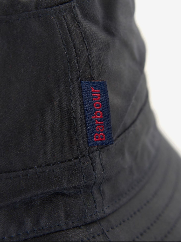 Barbour® Blue 100% Cotton Wax Bucket Hat - Image 5 of 5
