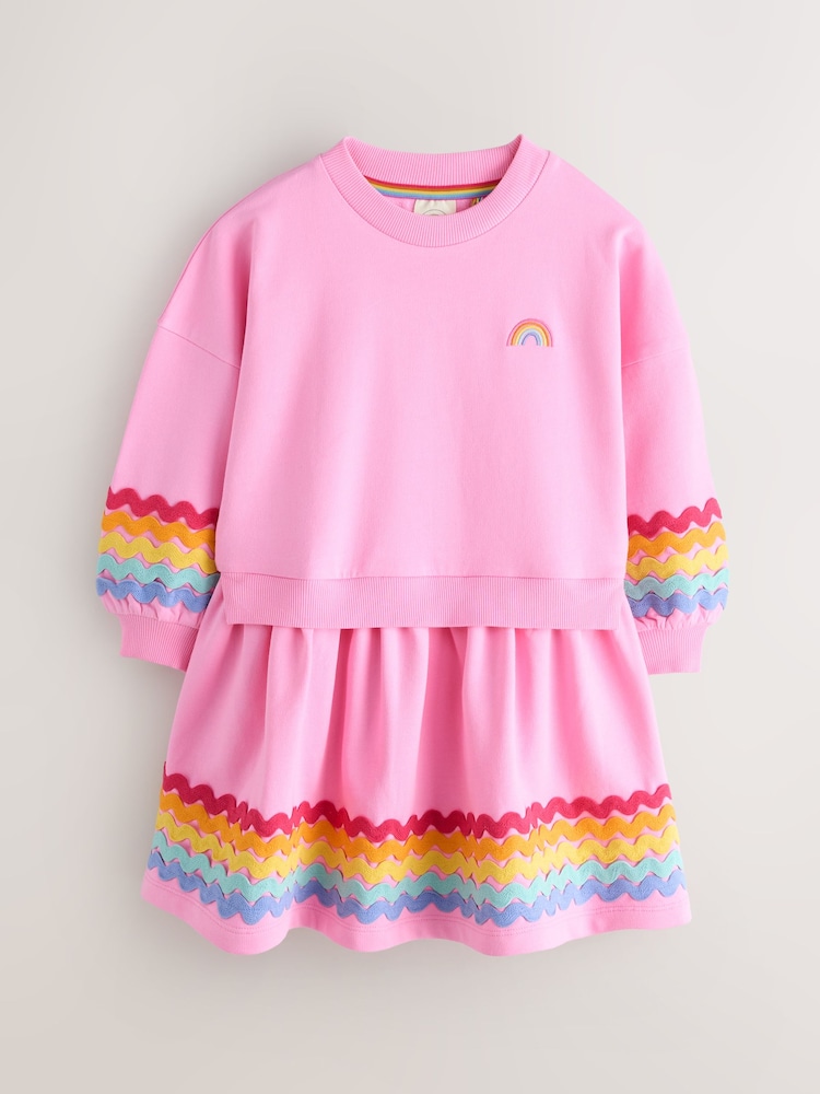 Little Bird by Jools Oliver Pastel Rainbow Ric Rac Mockable Sweat Dress - Slika 1 iz 5