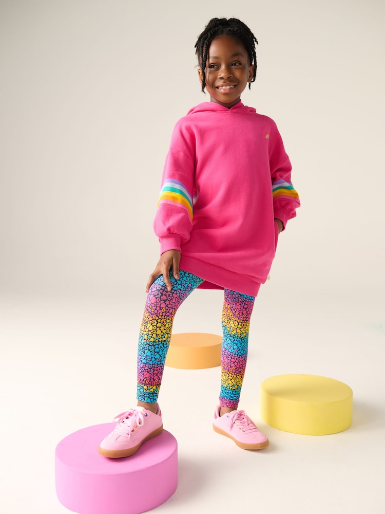 Little Bird by Jools Oliver Pink Pastel Rainbow Stripe Hooded Sweat Dress - Image 1 of 7 Little Bird by Jools Oliver Pink Pastel Rainbow Stripe Hooded Sweat Dress - Image 1 of 7