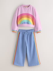 Little Bird by Jools Oliver Pink/Lilac Pastel Rainbow Sweatshirt and Wide Leg Joggers Set - Image 1 of 5