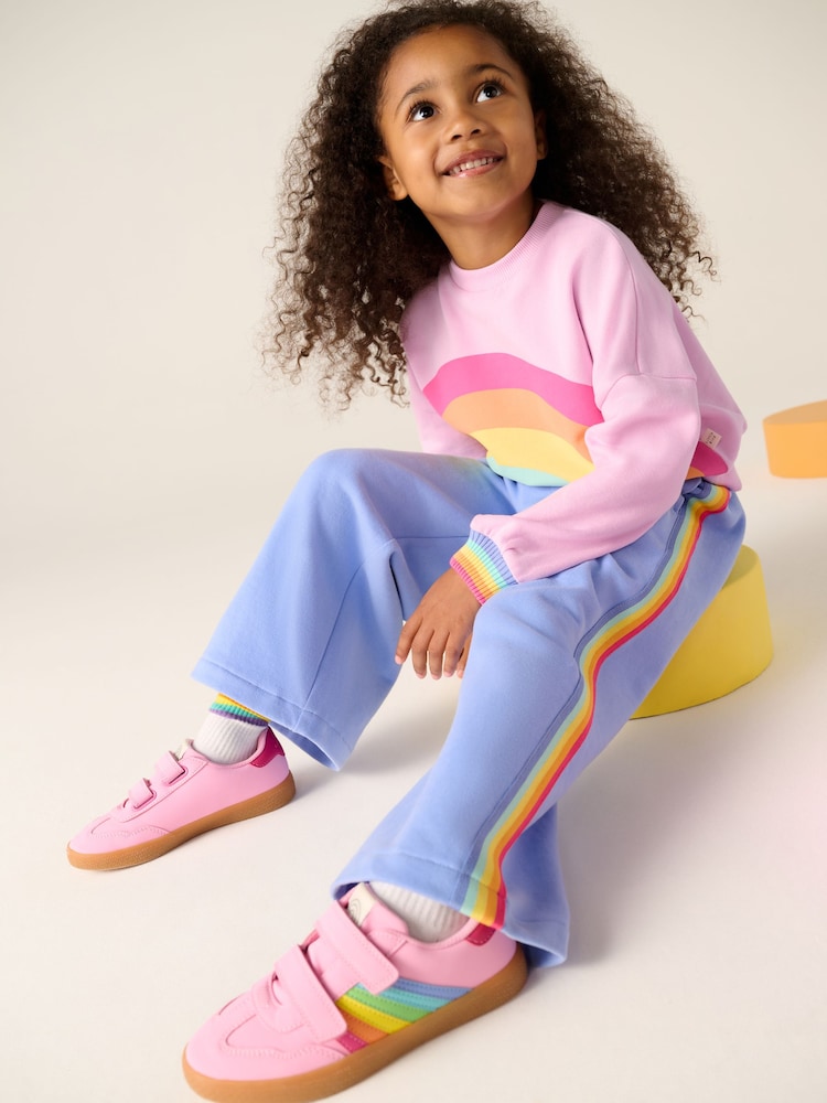 Little Bird by Jools Oliver Pink/Lilac Pastel Rainbow Sweatshirt and Wide Leg Joggers Set - Image 2 of 6 Little Bird by Jools Oliver Pink/Lilac Pastel Rainbow Sweatshirt and Wide Leg Joggers Set - Image 2 of 6