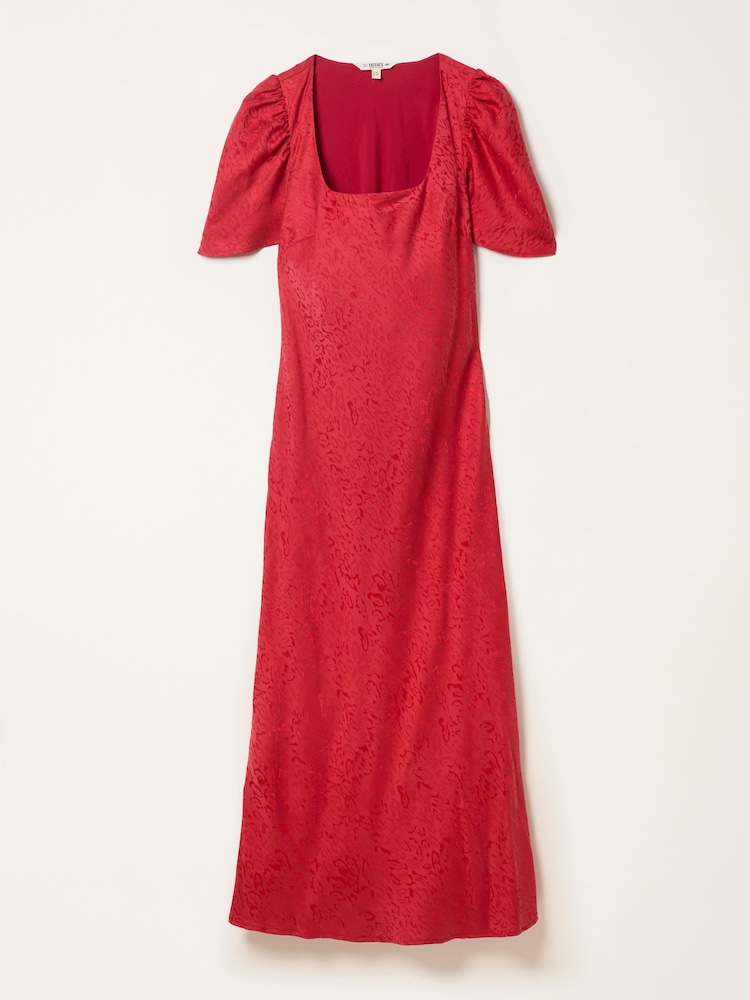 FatFace Luna Red Square Neck Jacquard Midi Dress - Image 1 of 1