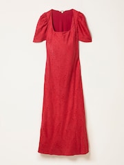 FatFace Luna Red Square Neck Jacquard Midi Dress - Image 4 of 4