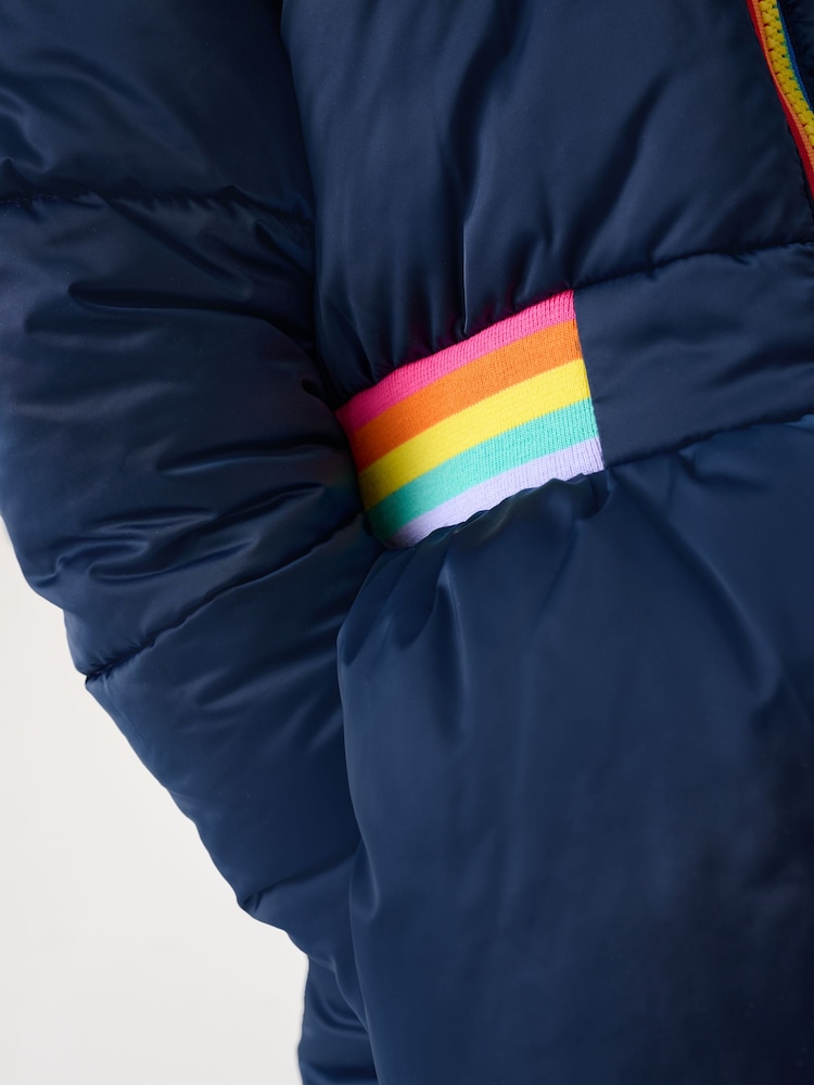 Little Bird by Jools Oliver Navy Shower Resistant Rainbow Skirted Padded Coat - Image 7 of 7