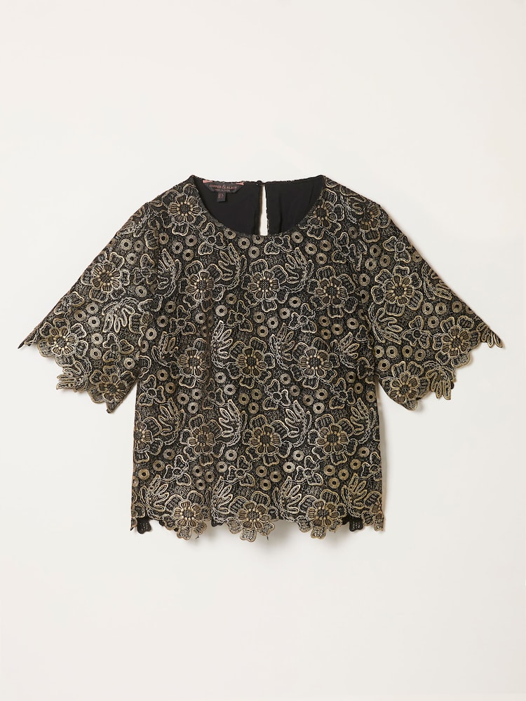 FatFace Lara Gold Lace Top - Image 1 of 1 FatFace Lara Gold Lace Top - Image 1 of 1