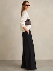Reiss Navy Wilde Petite Wide-Leg Elasticated-Waist Trousers - Image 1 of 7