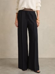 Reiss Navy Wilde Petite Wide-Leg Elasticated-Waist Trousers - Image 3 of 7