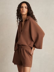 Reiss Toffee Brown Jodie Modal-Blend Jersey Shorts - Image 1 of 6
