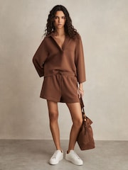 Reiss Toffee Brown Jodie Modal-Blend Jersey Shorts - Image 3 of 6