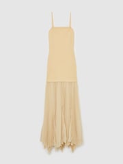 Reiss Yellow Milana Pleated Skirt Ribbed Midi Dress - Image 2 of 5