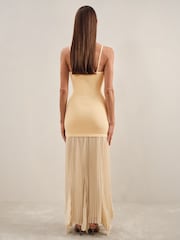 Reiss Yellow Milana Pleated Skirt Ribbed Midi Dress - Image 3 of 5