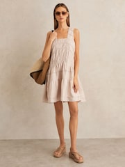 Reiss Neutral Felicity Shirred Ruffle Hem Mini Dress - Image 1 of 5
