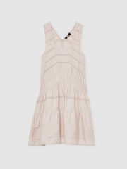 Reiss Neutral Felicity Shirred Ruffle Hem Mini Dress - Image 2 of 5