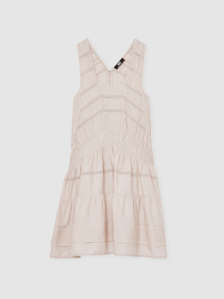 Reiss Neutral Felicity Shirred Ruffle Hem Mini Dress - Image 2 of 5