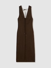 Reiss Chocolate Brown Amelia Lattice-Front Midi Dress - Image 2 of 6