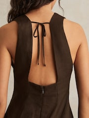 Reiss Chocolate Brown Amelia Lattice-Front Midi Dress - Image 4 of 6