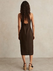 Reiss Chocolate Brown Amelia Lattice-Front Midi Dress - Image 5 of 6