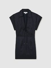Reiss Navy Gwen Tie Front Beach Cover-Up Dress - Image 2 of 5